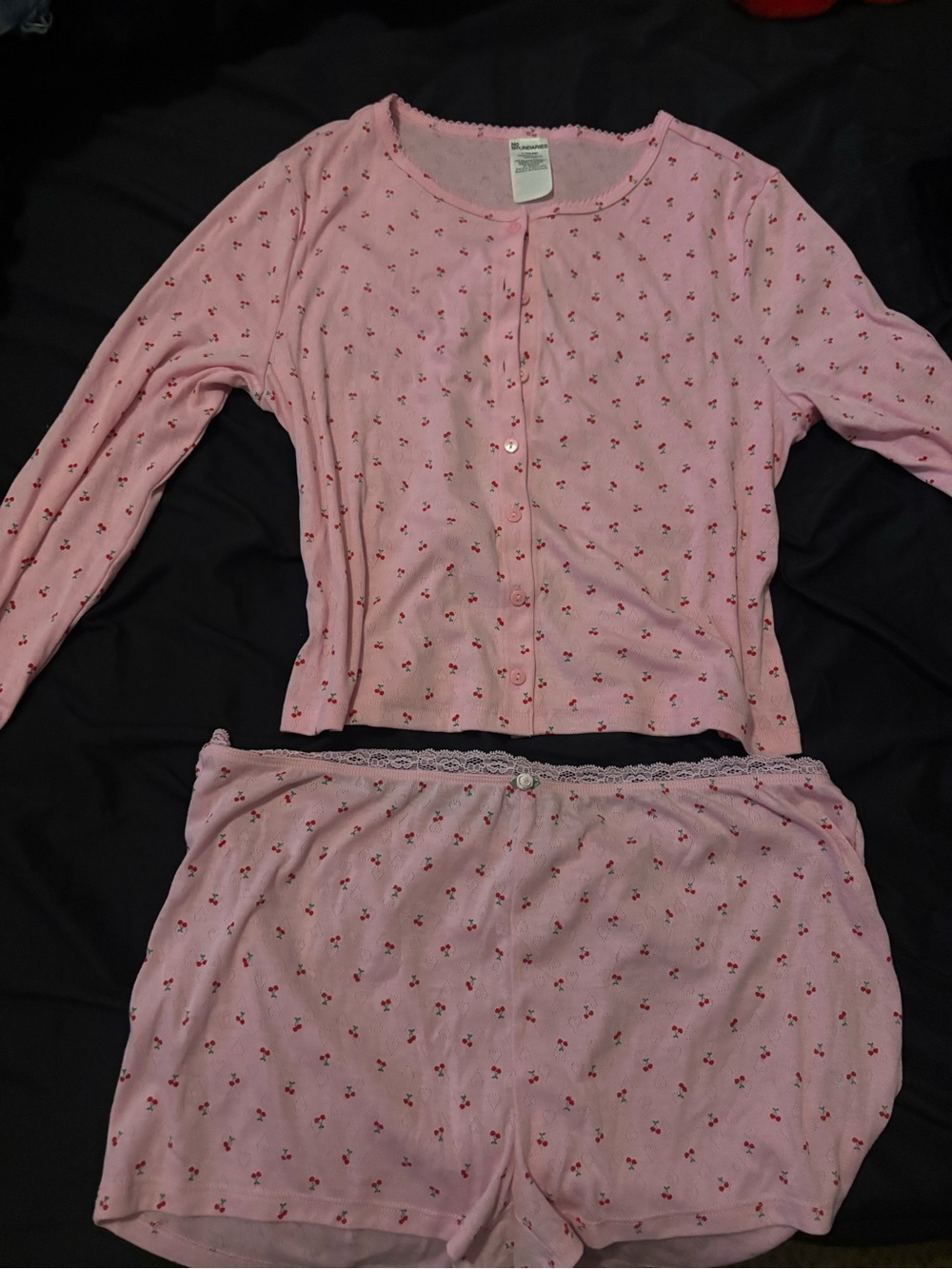 No Boundaries Pink Cherry-Print Long Sleeve Pajama Set